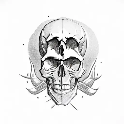 Skull with car parts as the teeth tattoo design idea