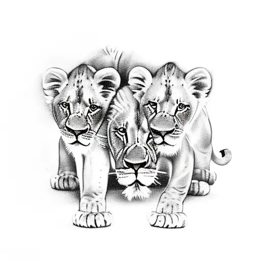 Lion with 3 cubs tattoo design idea