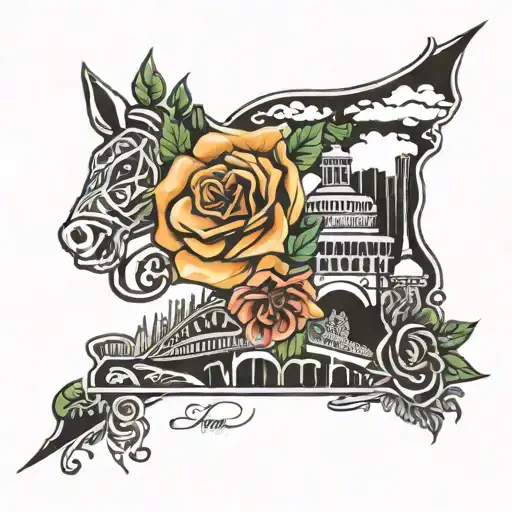 Kentucky derby and Cincinnati skyline tattoo design idea
