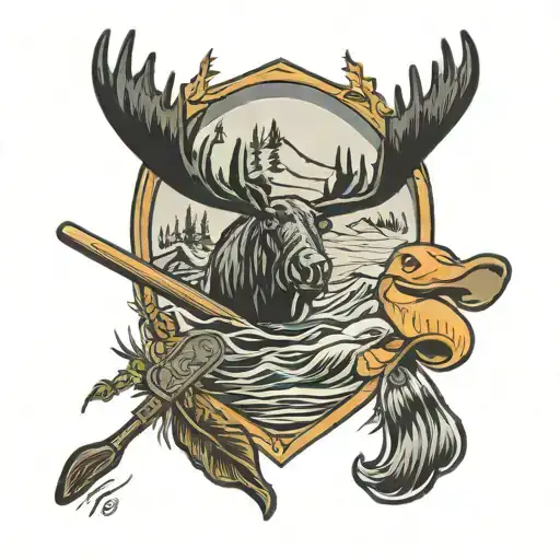 moose paddle engraved style tattoo with duck hunting inside  tattoo design idea