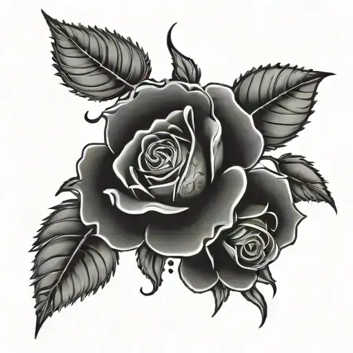 Design a dotwork tattoo of a rose bush with rosaries intertwined in the thorns as a symbol of devotion tattoo design idea