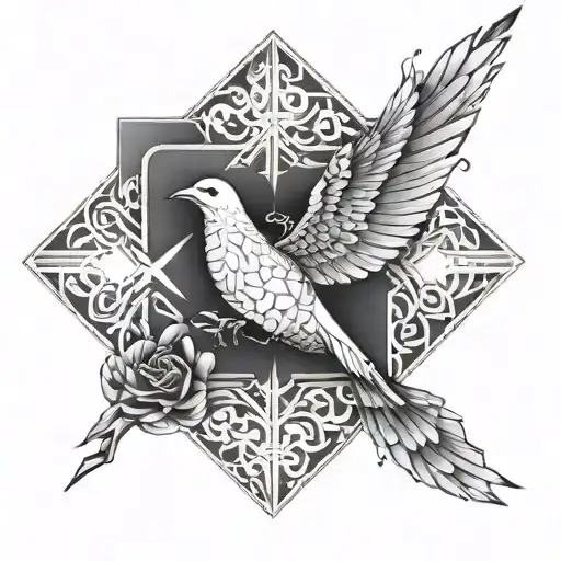 Design a geometric pattern incorporating the cross and the image of a dove, representing the Holy Trinity tattoo design idea