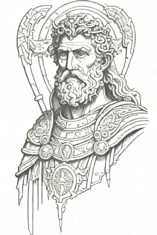 janus god with one non beard wearing armor tattoo design idea