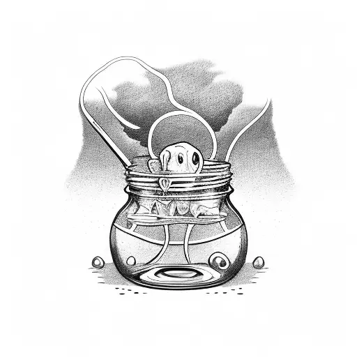 A jar of liquid with a tooth floating in it tattoo design idea