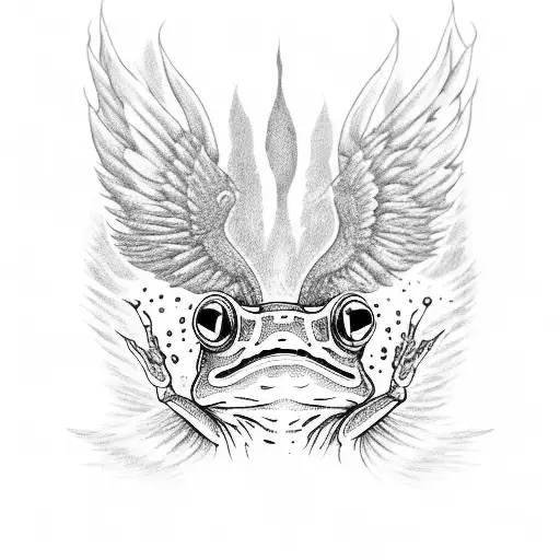 A jar of liquid with a tooth floating in it. A frog with wings sits on a this jar tattoo design idea