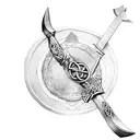 Viking with shield and ax, raven on top, Celtic symbols on the side tattoo design idea