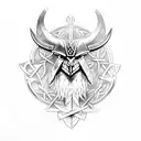Viking with shield and ax, raven on top, Celtic symbols on the side tattoo design idea