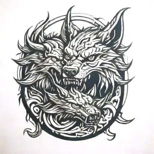 Fenrir bites off Tyr's hand tattoo design idea