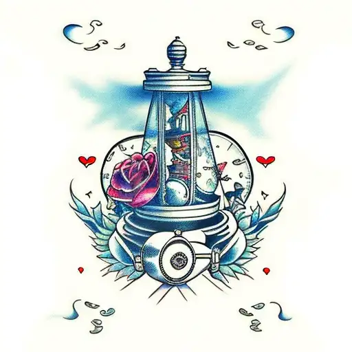 hourglass with flowers sailor jerry tattoo design idea