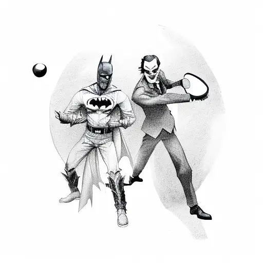 Batman and the joker playing table tennis above the knee tattoo design idea