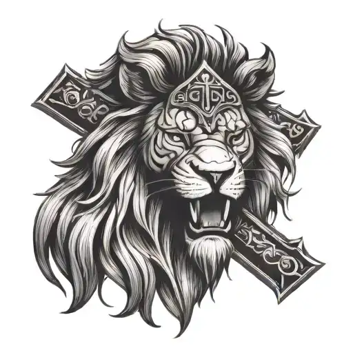 christian armor cross lion head scripture tattoo design idea