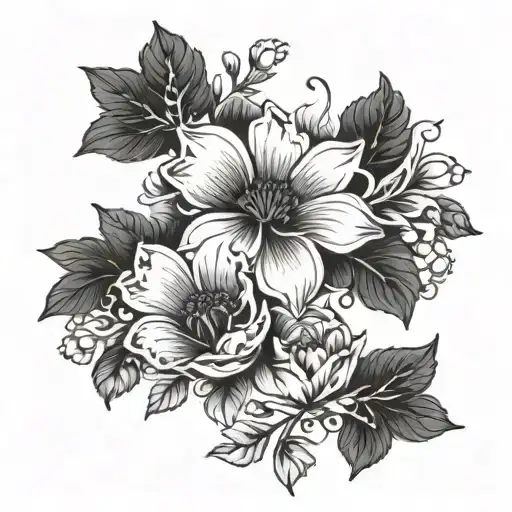 spine tattoo going up and down in a line of the birth flowers of December October November march April altogether on one tattoo design idea