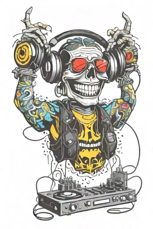 vinyl smile dj deck with headphones tattoo design idea