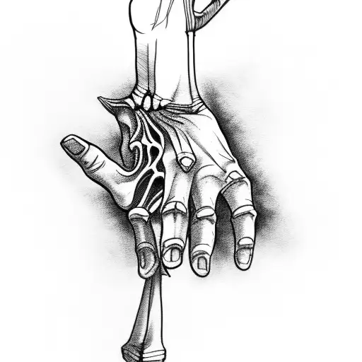 A skeletal hand reaching out to touch a distant star tattoo design idea