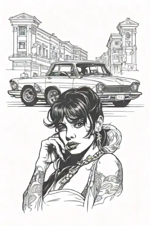 Tony Montana girls and car tattoo design idea