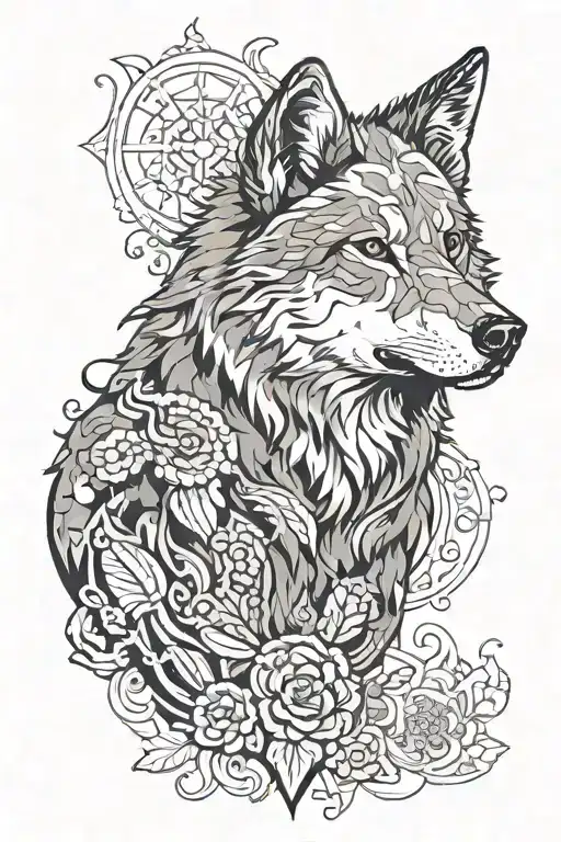 A wolf in camouflage pattern, representing the client's love for wolves and military background tattoo design idea