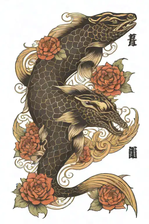 irezumi astrological Pisces Taurus Cancer Capricorn Aries. Water background and Lotus tattoo design idea