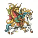 dragon riding unicorn tattoo design idea