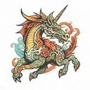 dragon riding unicorn tattoo design idea