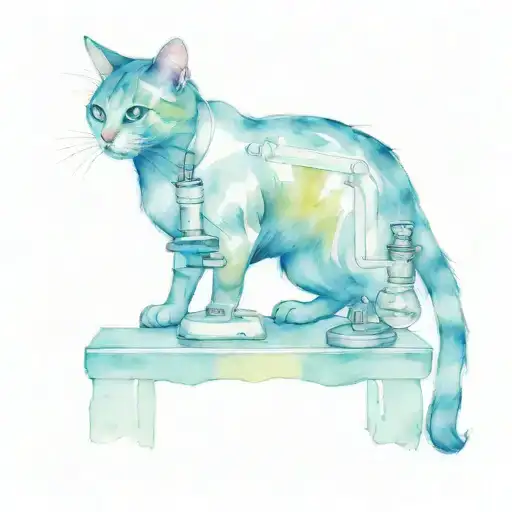 cat in a lab coat looking at a microscope  tattoo design idea