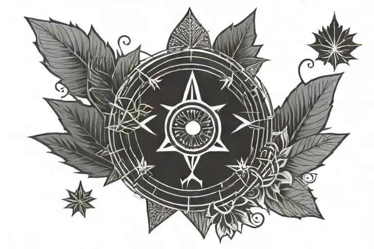 minimalist philippines sun star with canadian maple leaf with libra zodiac tattoo design idea