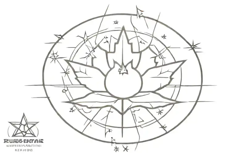 minimalist philippines sun star with canadian maple leaf with libra zodiac tattoo design idea