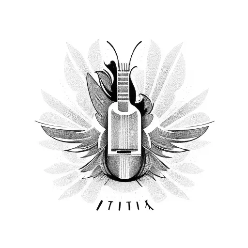 acoustic guitar with Phoenix in background tattoo design idea