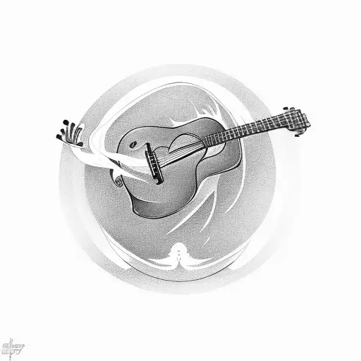 acoustic guitar with Phoenix in background tattoo design idea