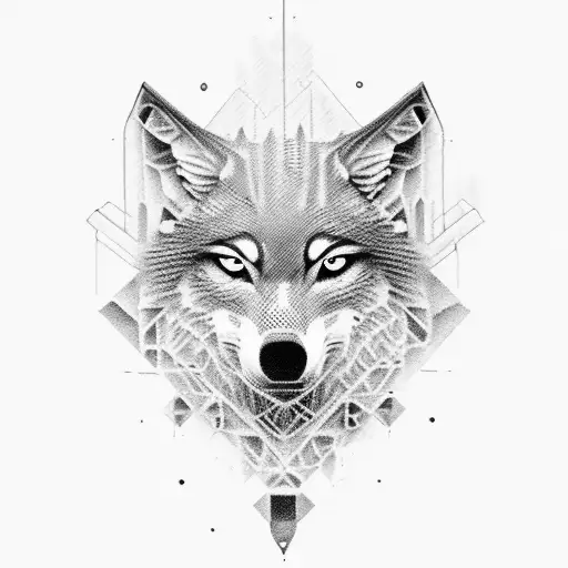 A dotwork depiction of a wolf in a post-apocalyptic video game setting tattoo design idea