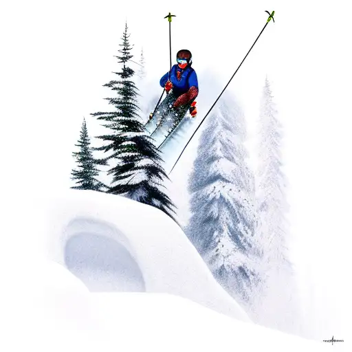 A skier gracefully carving through a mountain slope tattoo design idea