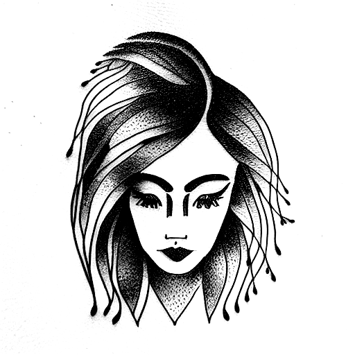 a ballpoint pen with long hair tattoo design idea