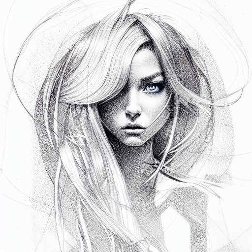 a ballpoint pen with long hair tattoo design idea