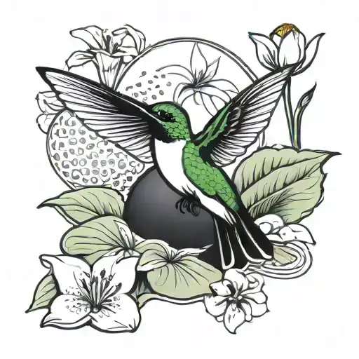 hummingbird golf ball lily pad  tattoo design idea