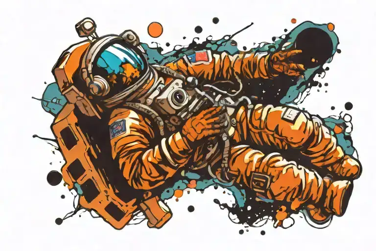 Astronaut floating in space tattoo design idea