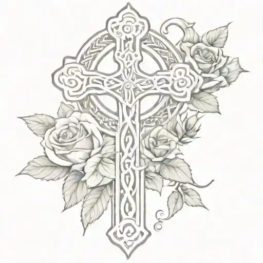 celtic cross and roses wrapped and snake tattoo design idea