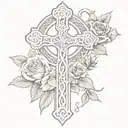 celtic cross and roses wrapped and snake tattoo design idea