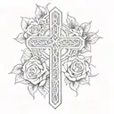 celtic cross and roses wrapped and snake tattoo design idea