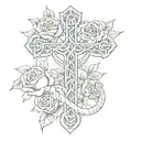 celtic cross and roses wrapped and snake tattoo design idea