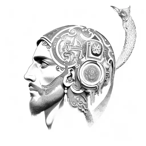 dios griego con coliseo romano tattoo design idea