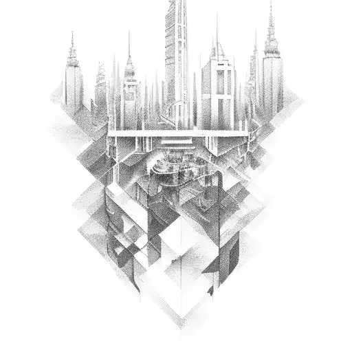 hombre con edificio atras tattoo design idea