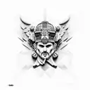 dios griego con coliseo romano tattoo design idea