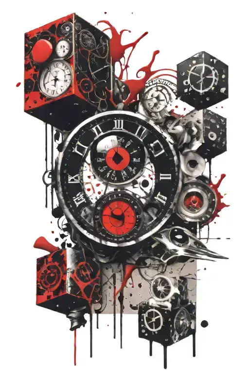 eye time clock blood  dice cards tattoo design idea