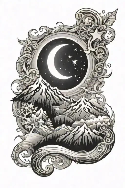 mont-blanc crete lake moon star tattoo design idea