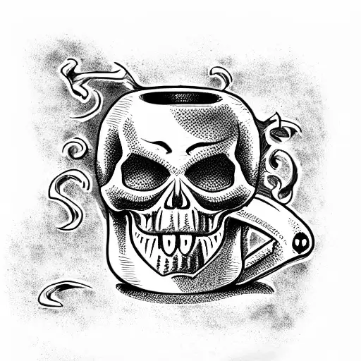 skull and crossbones on coffee mug  tattoo design idea