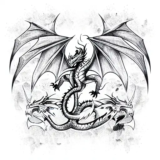 dragon holding swords tattoo design idea