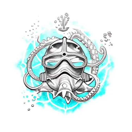 Im a scuba diver and boat skipper, i want a tatto subrealistic about theocean, ship, kraken on the leg tattoo design idea