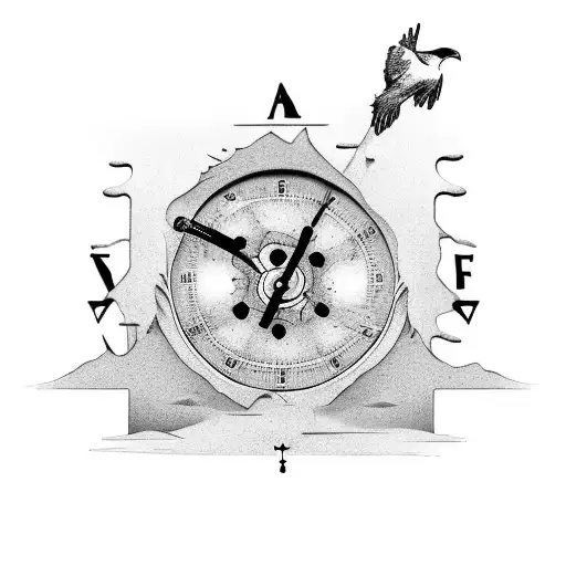 Raven with sand clock tattoo design idea