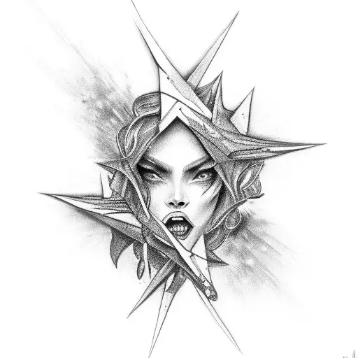 Morning star with name Mazikeen tattoo design idea