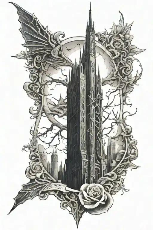 the dark tower surrounded tattoo design idea