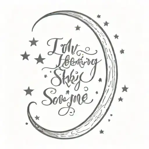 The words "I'm looking to the sky to save me" in cursive with little stars and a crescent moon tattoo design idea